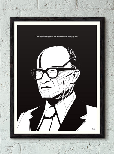 Israeli leader black and white art print