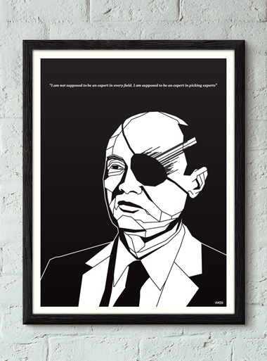 Moshe Dayan black and white art print