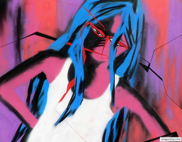 Woman with blue hair graffiti